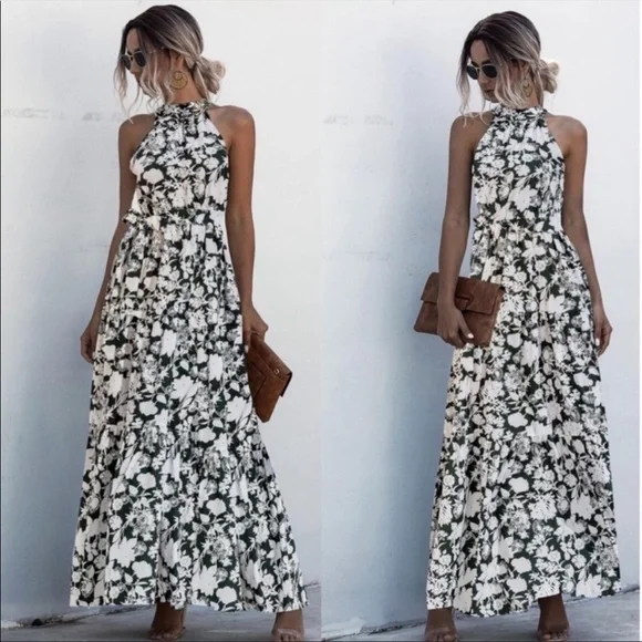 Boho floral halter maxi dress - Picture 3 of 10